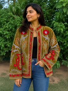 Designer <b>Velvet</b> Knitted Embroidery <b>Jacket</b> for <b>Women</b> | Premium Handmade Floral Boutique Winter Coat Stand | Eco-Friendly - Product Image 6