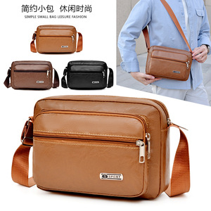 Men's Crossbody Bag Small Square Multi Compartment Fashionable Everyday Use Brown Black Yellowish Brown Solid Color - Product Image 1