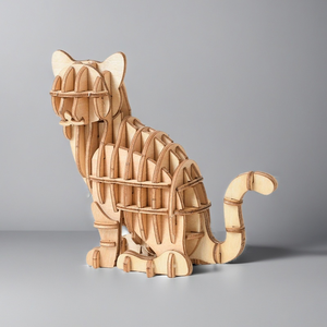 DIY kayu kartun hewan teka-teki 3D Model kucing mainan Puzzle hadiah kerajinan untuk anak-anak - Product Image 5