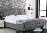 Lit moderne en bois massif avec tête de lit incurvée en tissu de haute qualité, design tendance, taille Queen, certifié BSCI