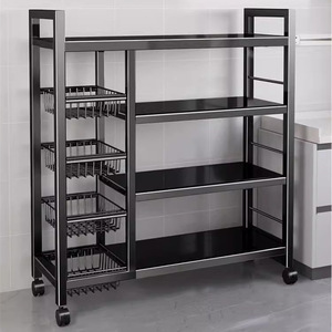 Estante de Almacenamiento de Especias para Cocina <span class=keywords><strong>con</strong></span> <span class=keywords><strong>Ruedas</strong></span>, Mueble Metálico de Cuatro Niveles Multifuncional para Almacenamiento de Verduras y Ollas - Product Image 1