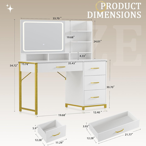 Specchio da Trucco con Luci, Tavolo da Toeletta con 4 Cassetti, Ripiani Portaoggetti, Grande Specchio HD, 3 Modalità di Colore Regolabili, Pannello per Camera da Letto - Product Image 6
