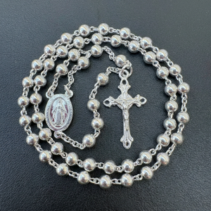 Collana con Croce e <span class=keywords><strong>Rosario</strong></span> della Vergine Maria, Medaglione Sacro in <span class=keywords><strong>Argento</strong></span> Sterling <span class=keywords><strong>925</strong></span>, Catena Lucida da 4mm - Product Image 3