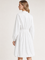 Robe Courte Blanche Femme à Manches Longues et Taille Smockée, 100% Nylon, Col Montant à Volants, Vente en Gros Automne/Hiver 2026