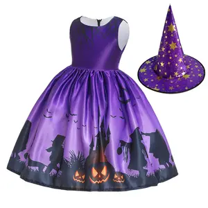 Костюм ведьмы на Хэллоуин для маленьких девочек, детские платья принцессы вампира для косплея, детская одежда с шляпой, карнавальный подарок для вечеринки