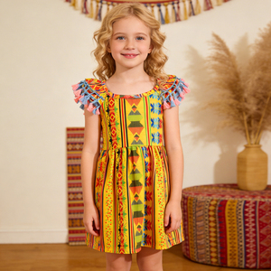 Высококачественные летние платья с расклешенными рукавами для девочек оптом, детская одежда от китайского производителя, индивидуальный пошив, индивидуальные узоры - Product Image 3