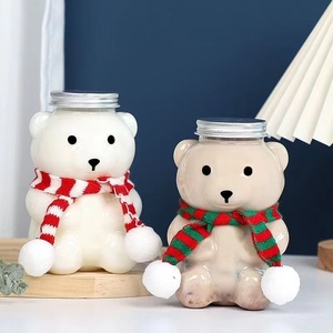 350ml 500ml Trendy Christmas Teddy Bear Coffee Milk Tea <strong>Cup</strong> Cartoon Transparent PET <strong>Plastic</strong> Bottle Candy Dispenser - Product Image 4