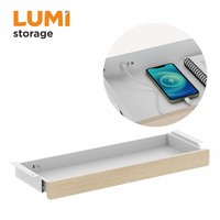 Laci Bawah Meja Baja Besar DA22-2C dengan Port Pengisian Daya USB Terintegrasi, Rak Meja Geser Tipis 8kg untuk Meja Berdiri Kantor Rumah