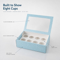 Caixa de Cupcake Personalizada com Janela para Padaria, Sobremesas, Cartão Dobrável Xadrez Azul e Branco, Atacado a Granel Direto da Fábrica