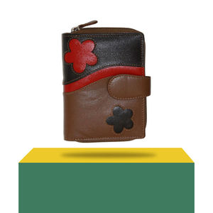 Cartera de Cuero Genuino para Mujer, Diseño Floral, Impermeable, con Cierre, para Tarjetas y Efectivo, Estilo Clutch para Uso Diario - Product Image 1