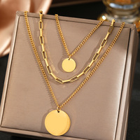 Collier pendentif rond en bambou à trois couches, en acier inoxydable électroplaqué, style sportif, transfrontalier Europe-Amérique