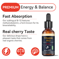 ACORN Private Label Saveur Cerise Vitamine B12 Suppléments Vegan Cerveau Santé Énergie Soutien 60ml Vitamine B12 Gouttes Liquides