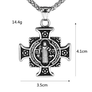 Stainless Steel <b>Cross</b> Pendant Necklace For Men Religious Charm Jewelry Gift Geometric Design Asymmetry Pattern Fashion Accessory - Product Image 5