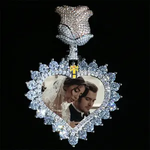 Meilleur fabricant de bijoux personnalisé 925 argent sterling VVS moissanite diamant fleur caution coeur photo pendentif