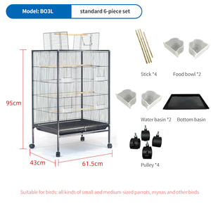 Toptan büyük kuş kafesleri lüks Villa sanat kafes büyük uzay siyah paslanmaz çelik Metal demir Pet papağan kafes düşük fiyat - Product Image 5