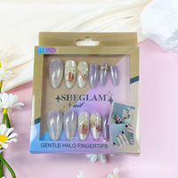 Faux ongles portables en ABS faits à la main, avec colle gelée, motif dessin animé 3D Kuromi, taille S, ajustement universel, autocollants pour faux ongles