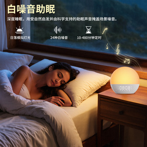 Sunrise Wake Up Light <b>Clock</b> Round Fabric <b>Alarm</b> <b>Clock</b> With Fm <b>Radio</b> <b>Bedside</b> Sleep Lamp Ambient Lighting Digital Display - Product Image 3