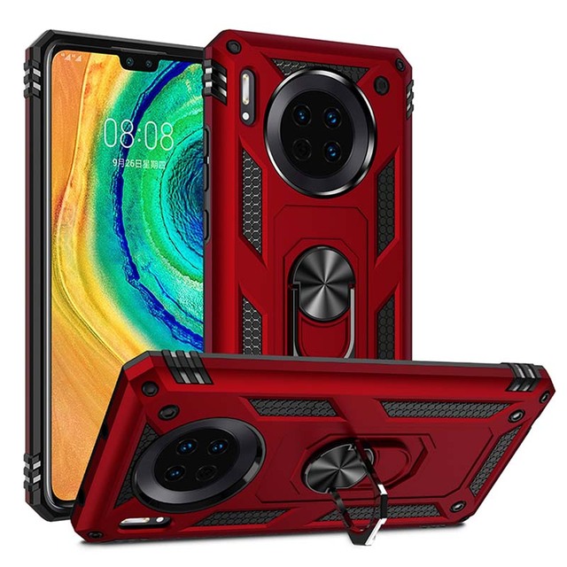 High Quality Luxury TPU PC Armor Back Cover for Huawei Mate 30 Shockproof Ring Holder Stand Mobile Phone Case Protector