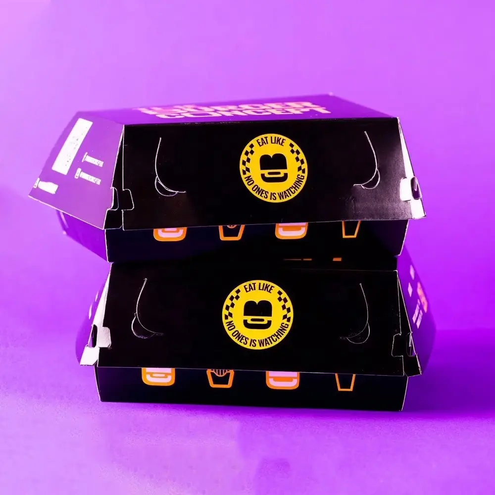 Wegwerp Voedselpakket Zwart Luxe Papier Fastfood Gebakken Kip, Burger, Friet Verpakking