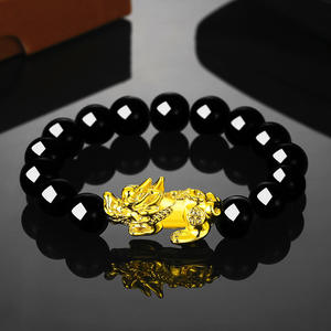 Bracelets en perles d'alliage d'<span class=keywords><strong>obsidienne</strong></span> de 12 mm, perles, charme de dragon Pi Yao, charme élastique, amulette <span class=keywords><strong>Pixiu</strong></span>, richesse, chance, <span class=keywords><strong>bracelet</strong></span> Feng Shui - Product Image 5