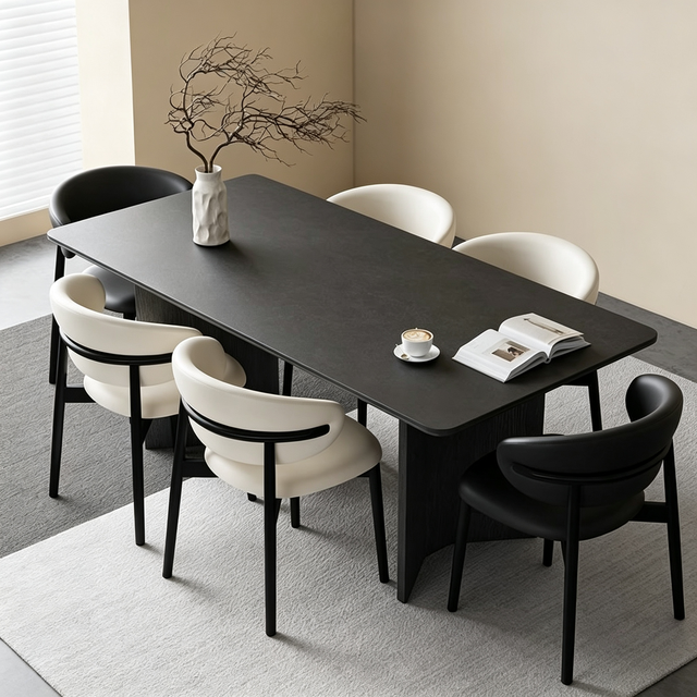 Solid Wood Rectangular Dining Table Chair Set Wabi Sabi Dinner Set for Household Dining Room Modern Minimalist Home Furniture