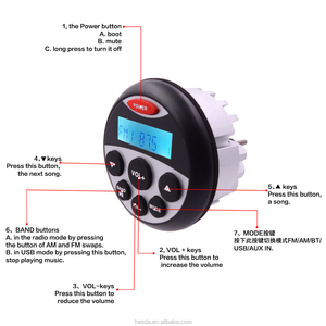Sistema de Audio Profesional IP66 de 4 Canales AM/FM para Sistema Estéreo, USB, Impermeable, Salida de 4x20W, Dos Altavoces Marinos de 3'' con Certificación CE, FCC y RoHS - Product Image 5