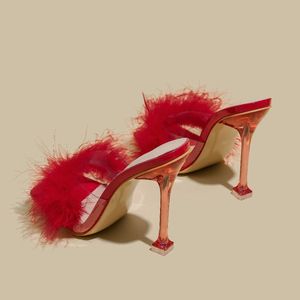 Nouvelles mules élégantes en fourrure pour femme, sandales et pantoufles à talons, collection Printemps-Été 2025 - Product Image 4