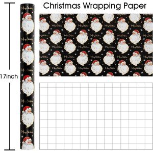 Burymento Christmas Wrapping Paper 17 In X 32.8 Ft Black Santa Design Reversible Gift <b>Wrap</b> For Holiday Crafting - Product Image 5