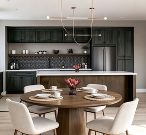 Juego de Muebles de Cocina Modernos en Negro Estilo Shaker con Isla de Cuarzo Blanco y Refrigerador Integrado para Remodelación del Hogar - Product Image 5