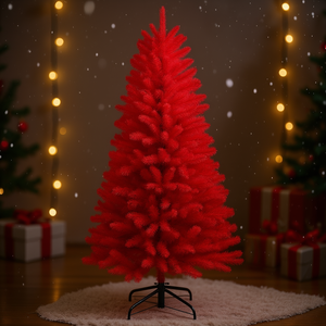 Sapin de Noël artificiel rouge de 1,5 m, pour intérieur et extérieur, léger, facile à assembler, 624 branches, base de support - Product Image 2