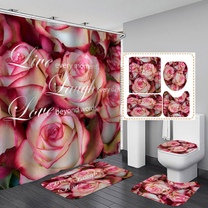 Rose stampato tende da doccia <span class=keywords><strong>fiore</strong></span> tenda della doccia bagno set tenda della doccia set 4 pcs - Product Image 4