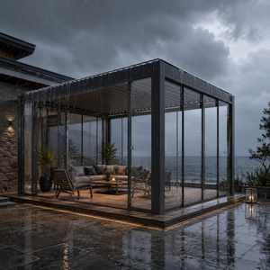 Pérgola <span class=keywords><strong>de</strong></span> Aluminio con Marco con Recubrimiento en Polvo, Resistente a la Corrosión, con Persianas Resistentes a los Rayos UV, Fijaciones Ocultas Duraderas, para Balcón o <span class=keywords><strong>Playa</strong></span> - Product Image 1