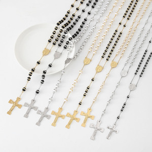 Collar <span class=keywords><strong>de</strong></span> Rosario con <span class=keywords><strong>Cruz</strong></span> <span class=keywords><strong>de</strong></span> Jesús, Joyería Católica <span class=keywords><strong>de</strong></span> Acero Inoxidable, Regalo Unisex para Comunión y Bautizo - Product Image 2