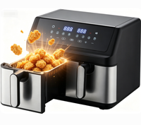 Freidora de Aire de Doble Cesta 4.5L+4.5L, Horno de 2000W con Pantalla Táctil Digital, 8 Ajustes Preestablecidos, Deshidratador, Cubierta de Acero Inoxidable, Clase A de Ahorro Energético