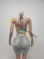 Ocstrade Prêt à expédier - Contactez-nous avant la commande - Ensemble haut à strass et mini-jupe, haut sans manches à col halter, ensemble deux pièces, robe de soirée