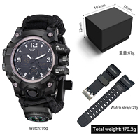 Montre boussole numérique multifonctionnelle de survie tactique d'extérieur, portable, tissée à la main en paracorde
