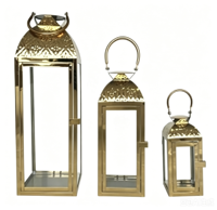 Lanterne en verre en acier inoxydable, porte-bougie décoratif, compatible avec les lumières LED pour mariage, patio, décoration de la maison