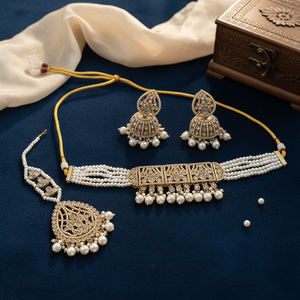 Ensemble de bijoux plaqué or - 12881120WH avec pierre en cristal et collier ras du cou en perles - Product Image 3