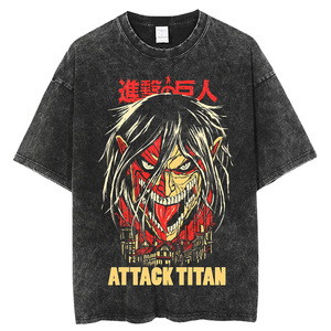 Camisetas lavadas de algodón pesado de 240g, camiseta negra de media manga de gran tamaño, camiseta americana Vintage de Anime Attack on Titan - Product Image 5