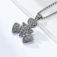 Collier pendentif chaîne à maillons en acier inoxydable 304 plaqué or 18 carats, nœud celtique nordique rétro, unisexe, vente en gros