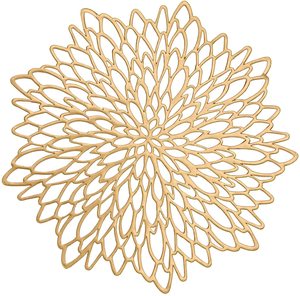 Tabletex Gold Metallic Round Placemats Bulk Round Pressed Vinyl Leaf <strong>Dinning</strong> Kitchen <strong>Table</strong> Mats <strong>Decoration</strong> for Christmas - Product Image 1