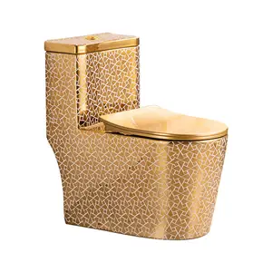 Luxury Sanitary Wares Electroplated Commode Wc Water Closet One Piece Bathroom Ceramic Gold Toilet