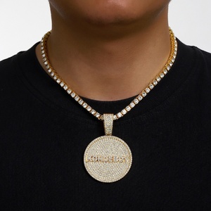 RENQING 새로운 스타일 5mm 테니스 체인 힙합 라인 석 및 합금 라운드 KONDEBOY 편지 펜던트 목걸이 - Product Image 3