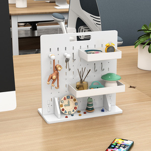 Estante de escritorio con tablero perforado, 2 niveles, tipo vertical, organizador multiusos para oficina, estante de almacenamiento para escritorio, dormitorio, sala de estar - Product Image 2