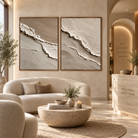 Diptyque abstrait en relief superposé beige taupe, 2 pièces, art sur toile neutre Wabi Sabi pour la décoration d'hôtel, de villa ou de salon