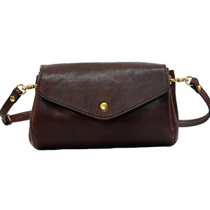 Genuine Leather Women's Mini <b>Bag</b> Coffee Brown Crossbody Shoulder <b>Bag</b> With Button Decoration For Everyday Use - Product Image 5