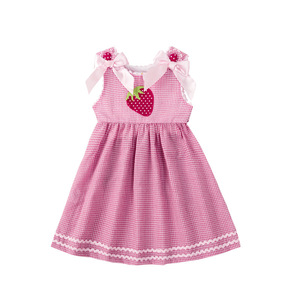 Vestito scozzese per ragazze vestito rosa per <span class=keywords><strong>bambini</strong></span> piccoli senza maniche vestito da principessa per bambina in cotone EMB con applicazioni di fragole - Product Image 1