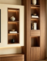 Meuble mural TV incurvé sur mesure, style crème, meuble TV intégré avec éclairage LED et console TV flottante