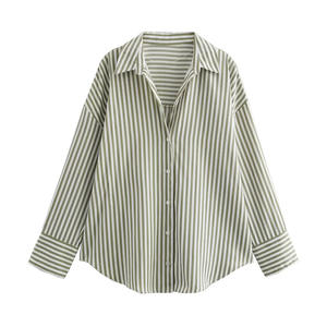 Femmes 2025 Printemps Été Nouvelle Mode Manchette Roulée Avec Rayures Loose Blouses Vintage Manches Longues Chemises Féminines Blusas Chic Tops - Product Image 5