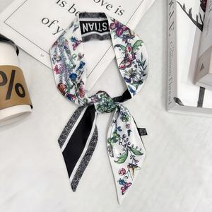 Sommermode Damen 100*6cm Satin Langer Schal Blumen- und Buchstabendruck Taschen-Geschenkbox Dekorative Bänder Schals - Product Image 5